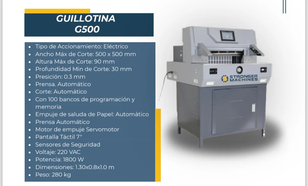 Guillotina G500 — Guillotina de papel para la industria gráfica. Kethal Business, Lima, Perú